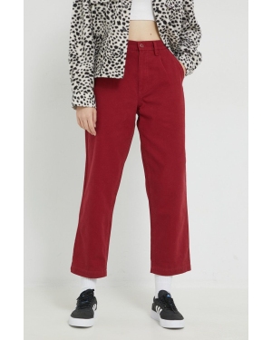Vans spodnie bawełniane damskie kolor czerwony fason chinos high waist