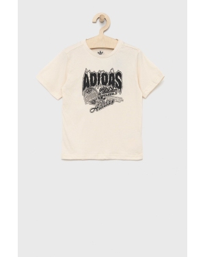 adidas Originals t-shirt bawełniany dziecięcy kolor beżowy z nadrukiem