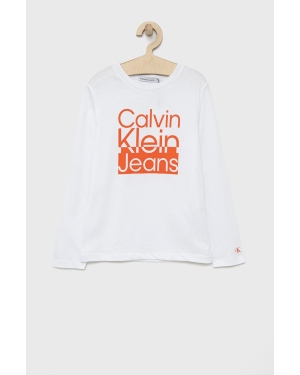 Calvin Klein Jeans longsleeve bawełniany dziecięcy kolor biały z nadrukiem