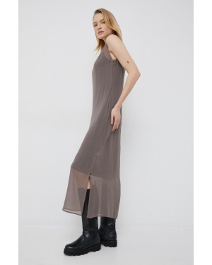 Calvin Klein sukienka jedwabna kolor szary maxi prosta