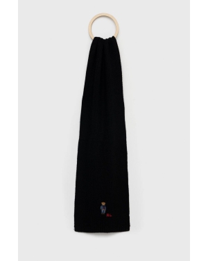 Polo Ralph Lauren szalik z domieszką wełny kolor czarny z aplikacją