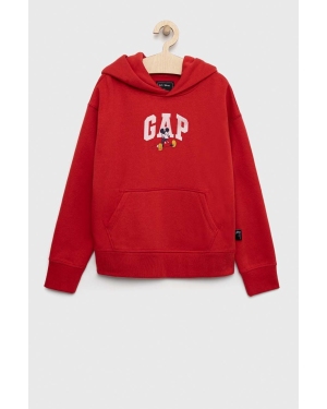 GAP bluza dziecięca x Disney kolor czerwony z kapturem z nadrukiem