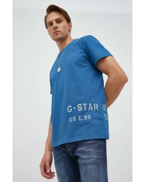 G-Star Raw t-shirt bawełniany kolor niebieski z nadrukiem