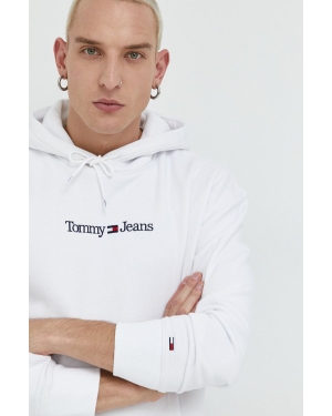 Tommy Jeans bluza męska kolor biały z kapturem z aplikacją