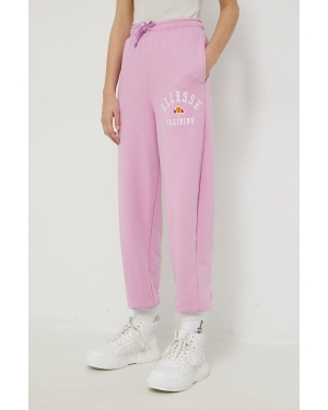 Ellesse spodnie dresowe damskie kolor różowy z aplikacją