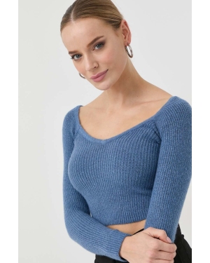 Guess sweter z domieszką wełny damski kolor niebieski lekki