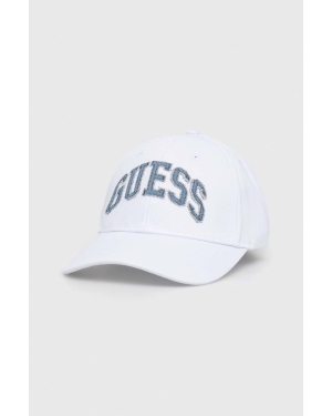 Guess czapka z daszkiem kolor biały z aplikacją