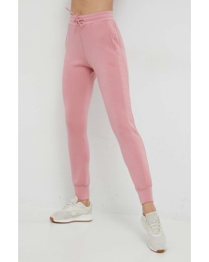 Guess spodnie dresowe damskie kolor różowy z aplikacją