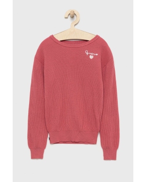 Guess sweter bawełniany dziecięcy kolor różowy lekki