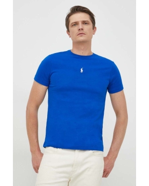 Polo Ralph Lauren t-shirt bawełniany kolor niebieski gładki