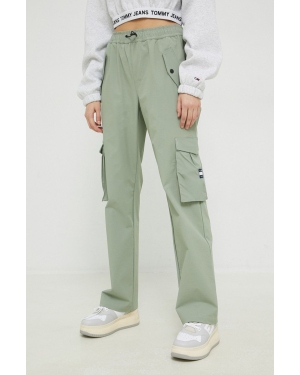 Tommy Jeans spodnie damskie kolor zielony fason cargo high waist