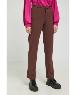 JDY spodnie geggo damskie kolor brązowy proste medium waist