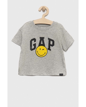 GAP t-shirt bawełniany dziecięcy x smiley world kolor szary