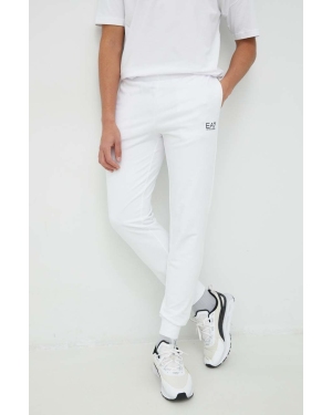 EA7 Emporio Armani spodnie dresowe bawełniane kolor biały gładkie