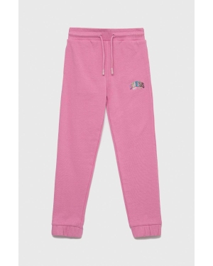 Guess spodnie dresowe bawełniane dziecięce kolor fioletowy gładkie