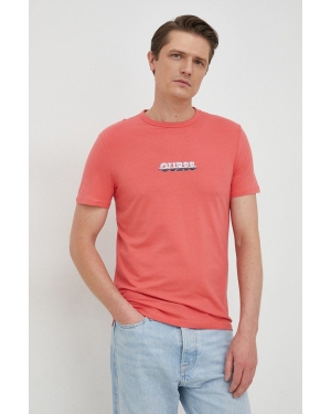 Guess t-shirt męski kolor różowy z aplikacją