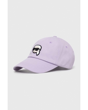 Karl Lagerfeld czapka z daszkiem bawełniana kolor fioletowy z aplikacją