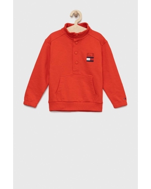 Tommy Hilfiger bluza bawełniana dziecięca kolor czerwony gładka