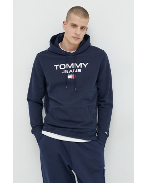 Tommy Jeans bluza bawełniana męska kolor granatowy z kapturem z aplikacją