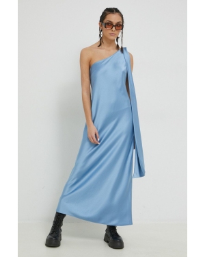 HUGO sukienka kolor niebieski maxi rozkloszowana
