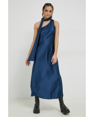 HUGO sukienka kolor niebieski maxi rozkloszowana
