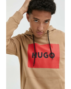 HUGO bluza bawełniana męska kolor beżowy z kapturem