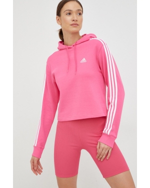 adidas bluza bawełniana damska kolor różowy z kapturem z aplikacją