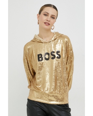 BOSS bluza damska kolor złoty z kapturem z aplikacją