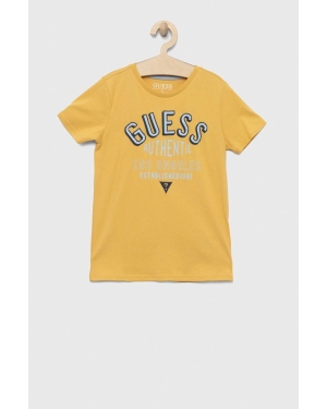 Guess t-shirt bawełniany dziecięcy kolor żółty z nadrukiem