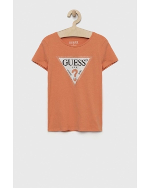 Guess t-shirt dziecięcy kolor pomarańczowy