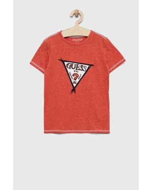 Guess t-shirt dziecięcy kolor czerwony z aplikacją