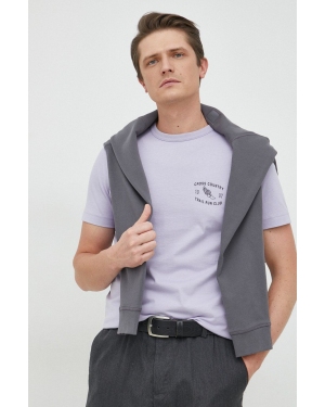 Selected Homme t-shirt bawełniany kolor fioletowy z nadrukiem