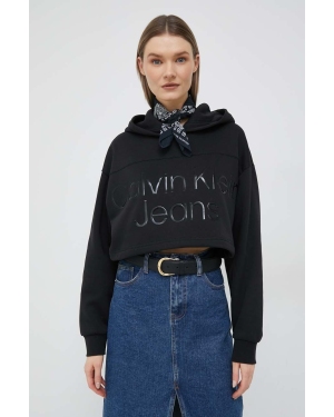 Calvin Klein Jeans bluza damska kolor czarny z kapturem z aplikacją